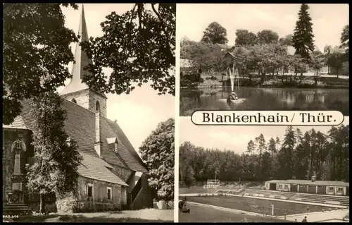 Ansichtskarte Blankenhain DDR Mehrbildkarte mit Kirche, Teich, Freibad 1961