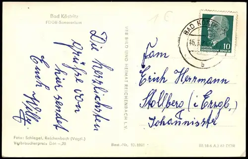 Ansichtskarte Bad Köstritz Partie am FDGB-Sanatorium 1964/1962