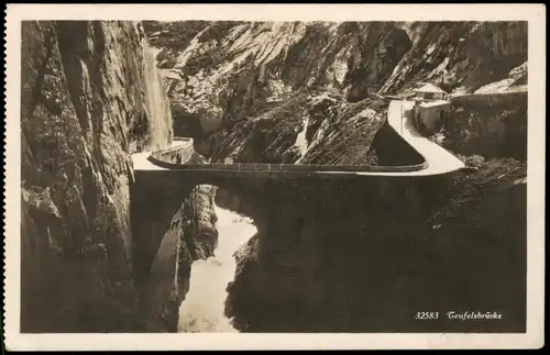 Andermatt Teufelsbrücke Alpen Brücke Schweiz, Bridge Switzerland 1952