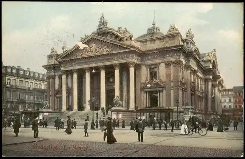 Postkaart Brüssel Bruxelles Börse und Börsenplatz, La Bourse 1910