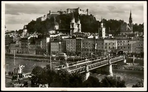 Salzburg Panorama-Ansicht mit Staatsbrücke, Altstadt u. Salzach 1929