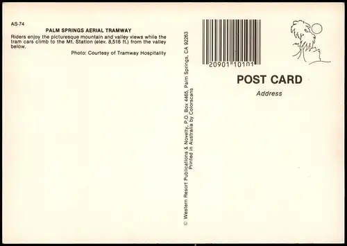Postcard Palm Springs PALM SPRINGS AERIAL TRAMWAY, Bergbahn USA 1980