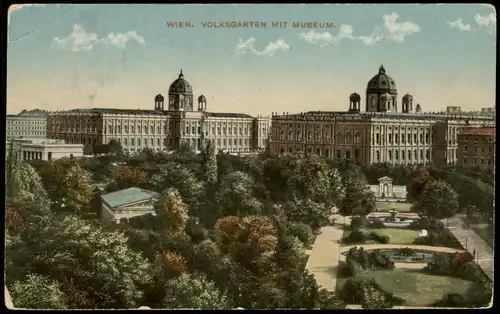 Ansichtskarte Wien Stadt-Panorama mit VOLKSGARTEN MIT MUSEUM 1915