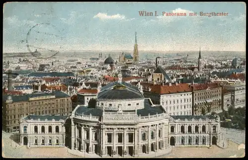 Wien Stadt Panorama mit Burgtheater 1914   im 1. WK als Feldpost gelaufen