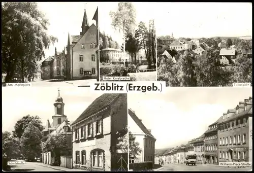 Zöblitz DDR Mehrbild-AK mit Marktplatz, Hotel Kniebreche, Schulstraße uvm. 1977