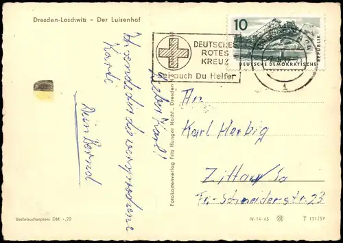 Weißer Hirsch-Dresden Blick auf den Luisenhof in Loschwitz 1957