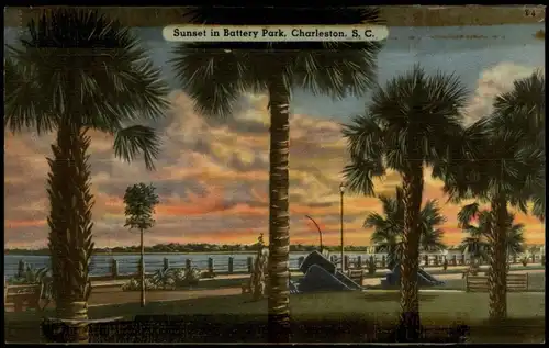 Postcard Charleston Sunset in Battery Park 1923