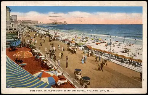 Postcard Atlantic City SUN DECK, MARLBOROUGH-BLENHEIM HOTEL 1946