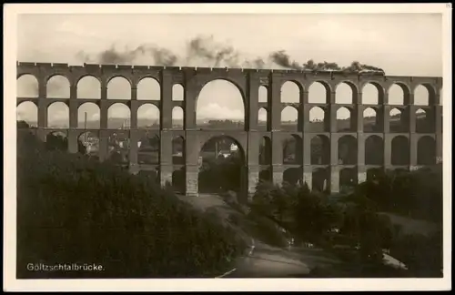 Ansichtskarte Netzschkau (Vogtland) Göltzschtalbrücke - Dampflokomotive 1932
