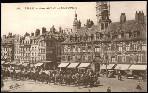 CPA Lille Großer Platz/ Grand Place - Pferdefuhrwerke 1912
