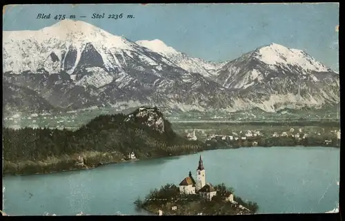 Postcard Bled Veldes Panorama-Ansicht mit Berg Stol 1913