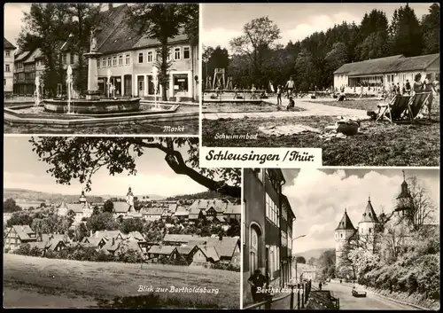 Schleusingen DDR Mehrbild-AK mit Markt, Schwimmbad, Bertholdsburg 1974/1973