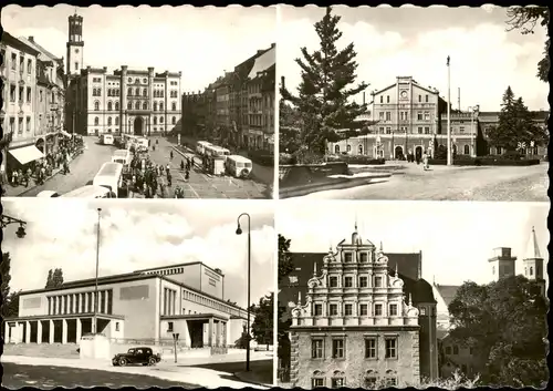 Zittau Mehrbild-AK Platz der Jugend mit Rathaus, Bahnhof, Stadttheater uvm. 1957