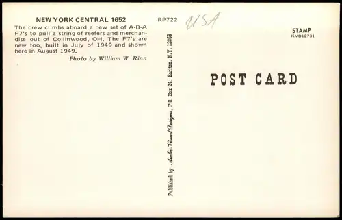 Ansichtskarte  NEW YORK CENTRAL 1652 Eisenbahn Zug USA Railway 1960