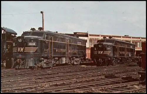 WESTERN MARYLAND 301 & 302 Freight Locomotives at Hagerstown US Eisenbahn 1970