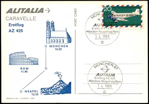 Flugzeuge Airplane ALITALIA Erstflug AZ 425 1969 Sonderstempel Neapel München