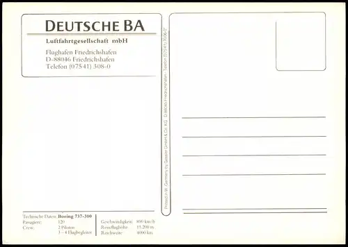 Ansichtskarte  Boeing 737-300 Flugzeuge - Airplane Deutsche BA 1993