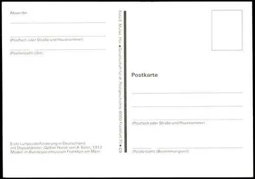 Erste Luftpostbeförderung  Doppeldecker (Gelber Hund von A. Euler, 1912 2003