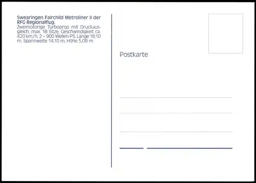 Ansichtskarte  Swearingen Fairchild Metroliner Il RFG Regionald 2002