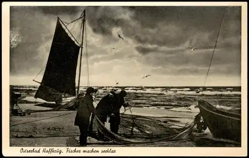 Haffkrug-Scharbeutz Ostseebad Strand Fischer machen seeklar 1950