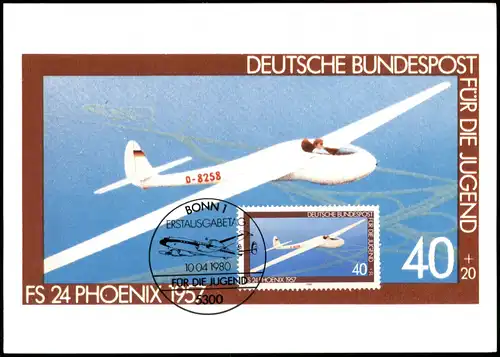 Briefmarken-Ansichtskarte Für die Jugend Phönix 1980   gel Sonderstempel