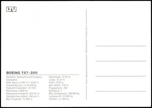 Ansichtskarte  BOEING 757-200 LTU Flugzeug Airplane Avion 2004