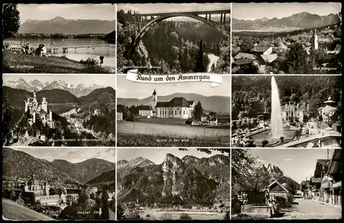 .Bayern Mehrbildkarte mit Sehenswürdigkeiten AMMERGAU Bayern 1957