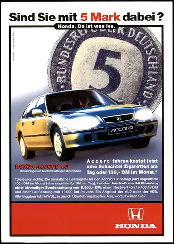 Ansichtskarte  Reklame & Werbung Honda Accord 1.8.i 1998