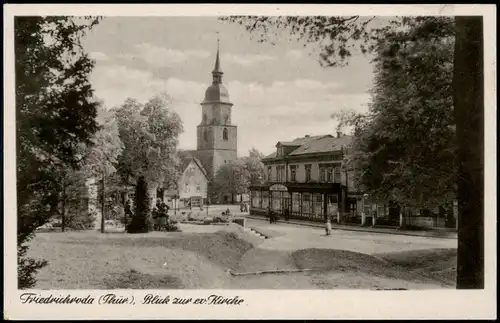 Ansichtskarte Friedrichroda Ortspartie Blick zur Kirche 1954