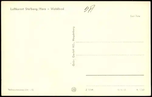 Ansichtskarte Stolberg (Harz) Waldbad Freibad zur DDR-Zeit 1960