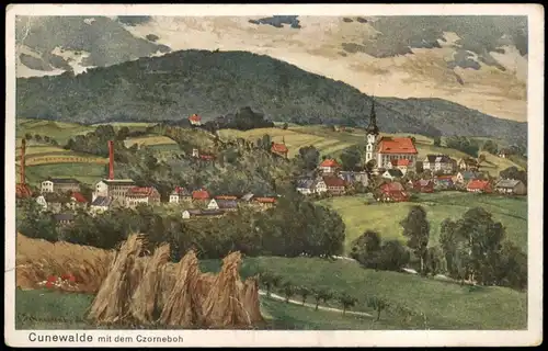 Ansichtskarte Cunewalde (Oberlausitz) Kumwałd Stadt - Künstlerkarte 1914