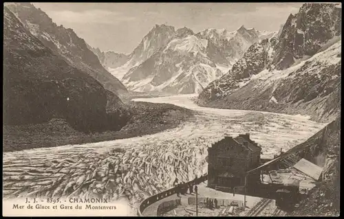 Chamonix-Mont-Blanc Mer de Glace (Gletscherzunge) et Gare du Montenvers 1910