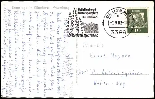 Ansichtskarte Braunlage Wurmberg 1962