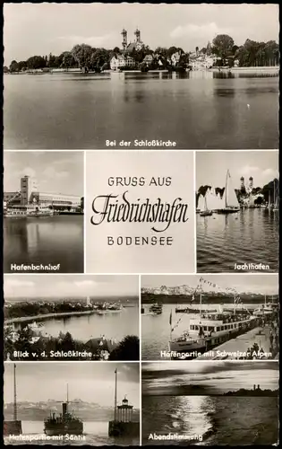 Ansichtskarte Friedrichshafen Hafenbahnhof, Yachthafen, Dampfer uvm 1968