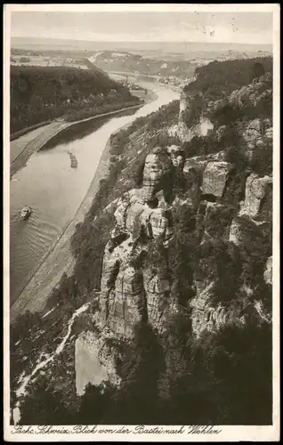 Ansichtskarte Rathen Blick vom Basteifelsen - Dampfer 1928