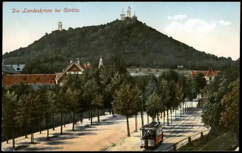 Görlitz Zgorzelec Landeskrone, Straßenbahn 1915  gel. Feldpost Görlitz