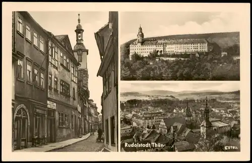 Ansichtskarte Rudolstadt Straße, Schloß, Totale 1957