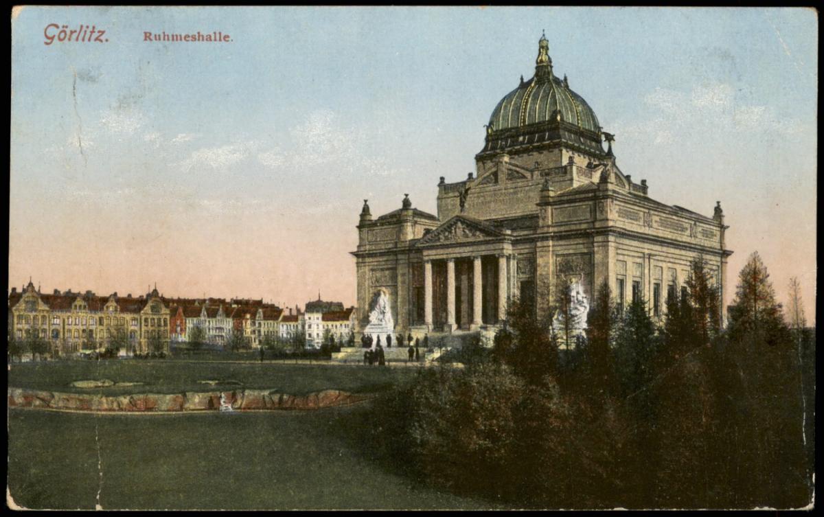 Postcard Görlitz Zgorzelec Ruhmeshalle Häuserfassaden