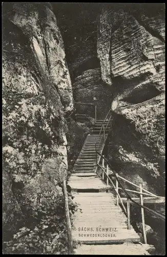 Ansichtskarte Rathen Schwedenlöcher in der Sächsischen Schweiz 1910