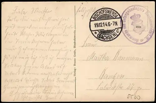 Bischofswerda Partie im Friedrich August-Park. 1914  gel. Feldpoststempel