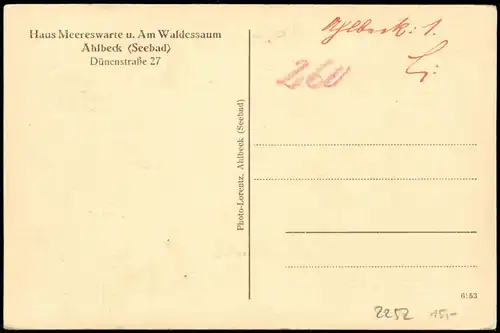 Ansichtskarte Ahlbeck (Usedom) Haus Meereswarte u. Am Waldessaum 1916