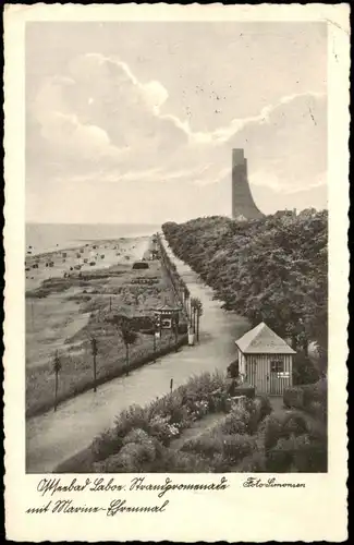 Ansichtskarte Laboe Marinedenkmal, Promenade, Kiosk 1935  gel. Sonderstempel