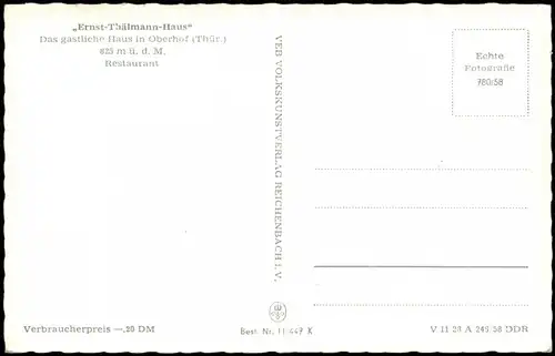 Oberhof (Thüringen) Ernst Thälmann Haus Innenansicht Restaurant 1958