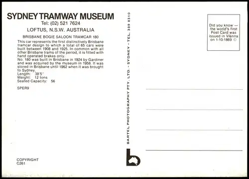 Postcard Sydney TRAMWAY MUSEUM Tramcar 1984