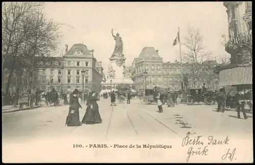 CPA Paris Place de la Republique, Kutschen 1908