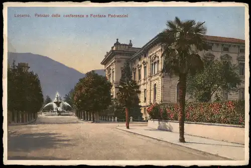 Ansichtskarte Locarno Palazzo della conferenza e Fontana Pedrazzini 1932