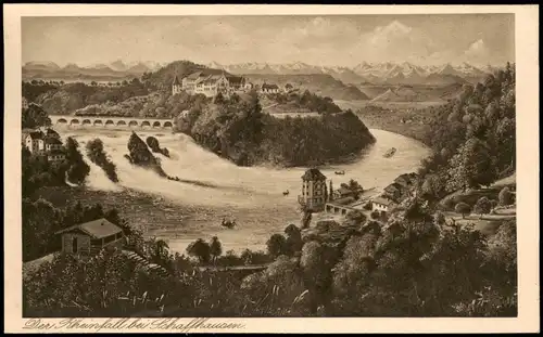 Neuhausen am Rheinfall Rheinfall, Übersicht mit Alpen Künstlerkarte 1928