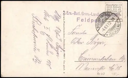 Ansichtskarte Bischofswerda Am Mühlteich 1917  gel. Feldpost WK1