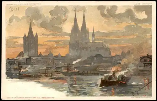 Ansichtskarte Köln Stadt, Dom, Dampfer Stimmungsbild Künstlerkarte 1906