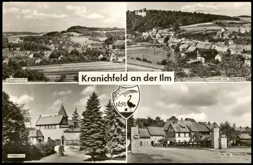 Kranichfeld DDR Mehrbild-AK mit Niederburg, Ilm Brücke, Gesamtansicht 1968